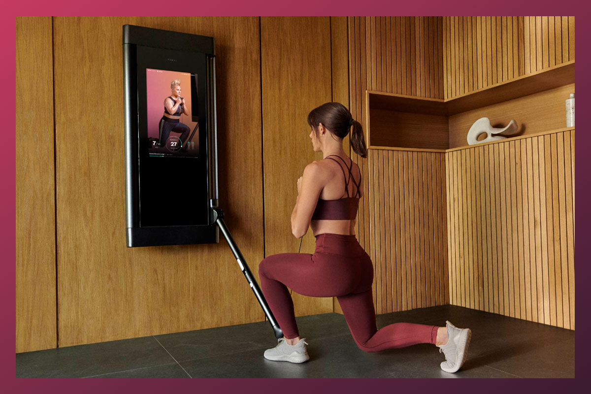 woman performing a goblet split squat on Tonal, the smartest home gym